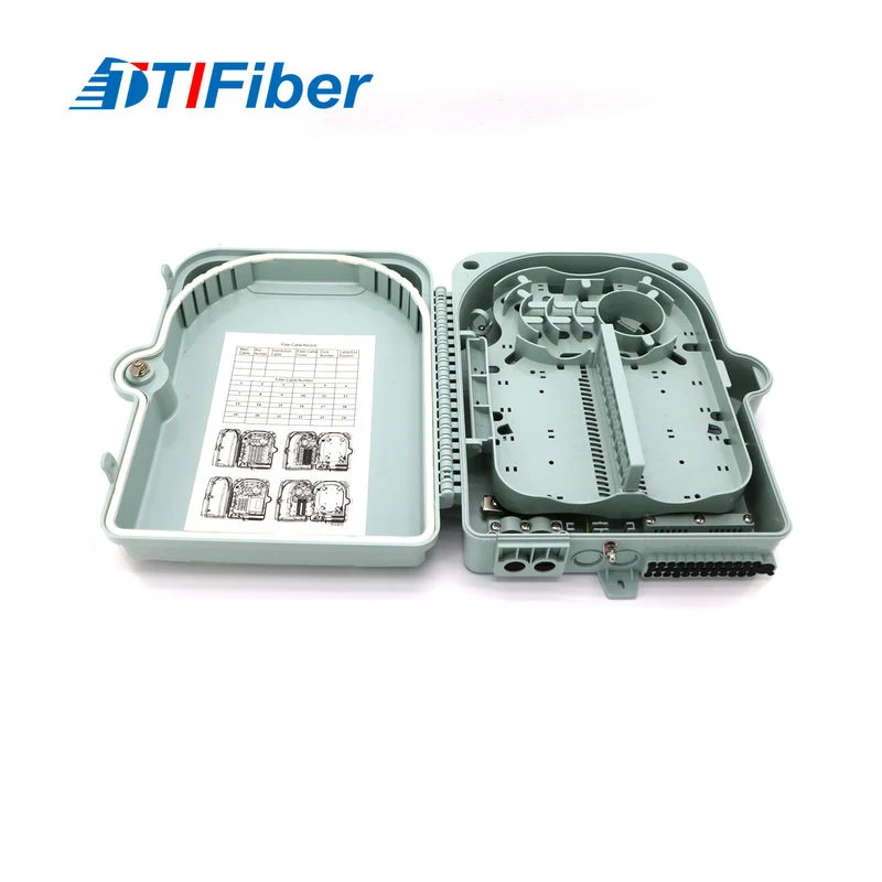 96-port fiber distribution cabinet interior with splice trays and splitter modules