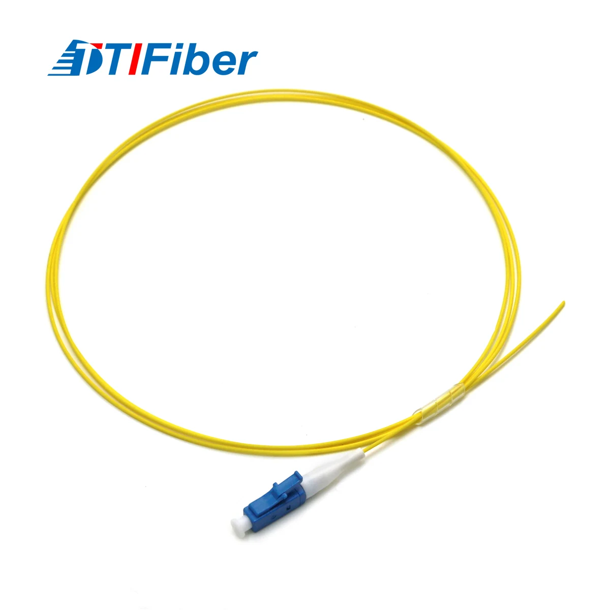 FC/UPC pigtail showing threaded coupling mechanism and bare fiber end