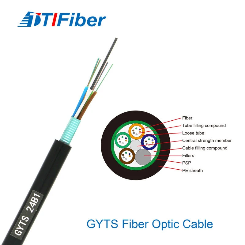 GYTS fiber optic cable product photo showing PE outer sheath
