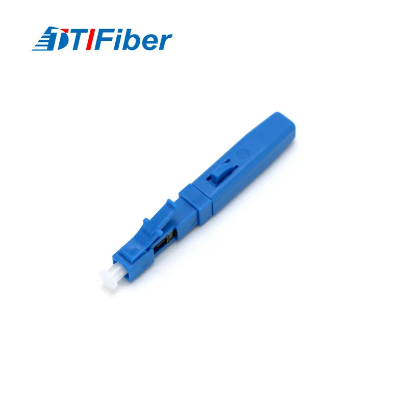 LC fiber optic connector detail view showing push-pull latch