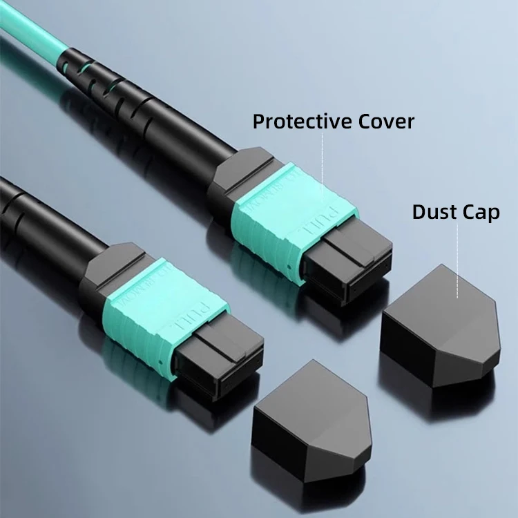 MPO/UPC OM4 12-fiber patch cord connector close-up