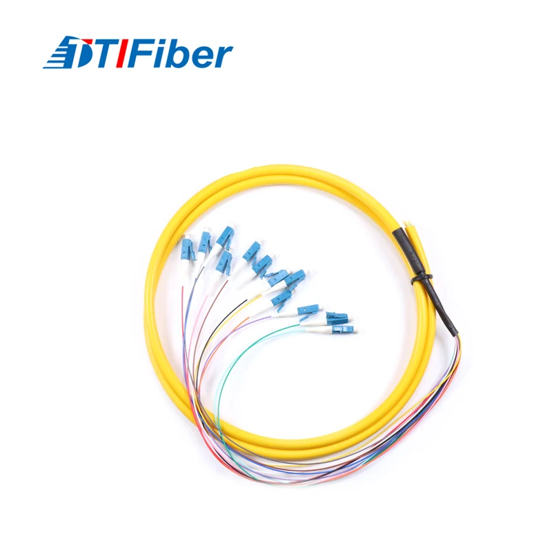 12-color fiber optic pigtail bundle with SC connectors and color-coded fibers
